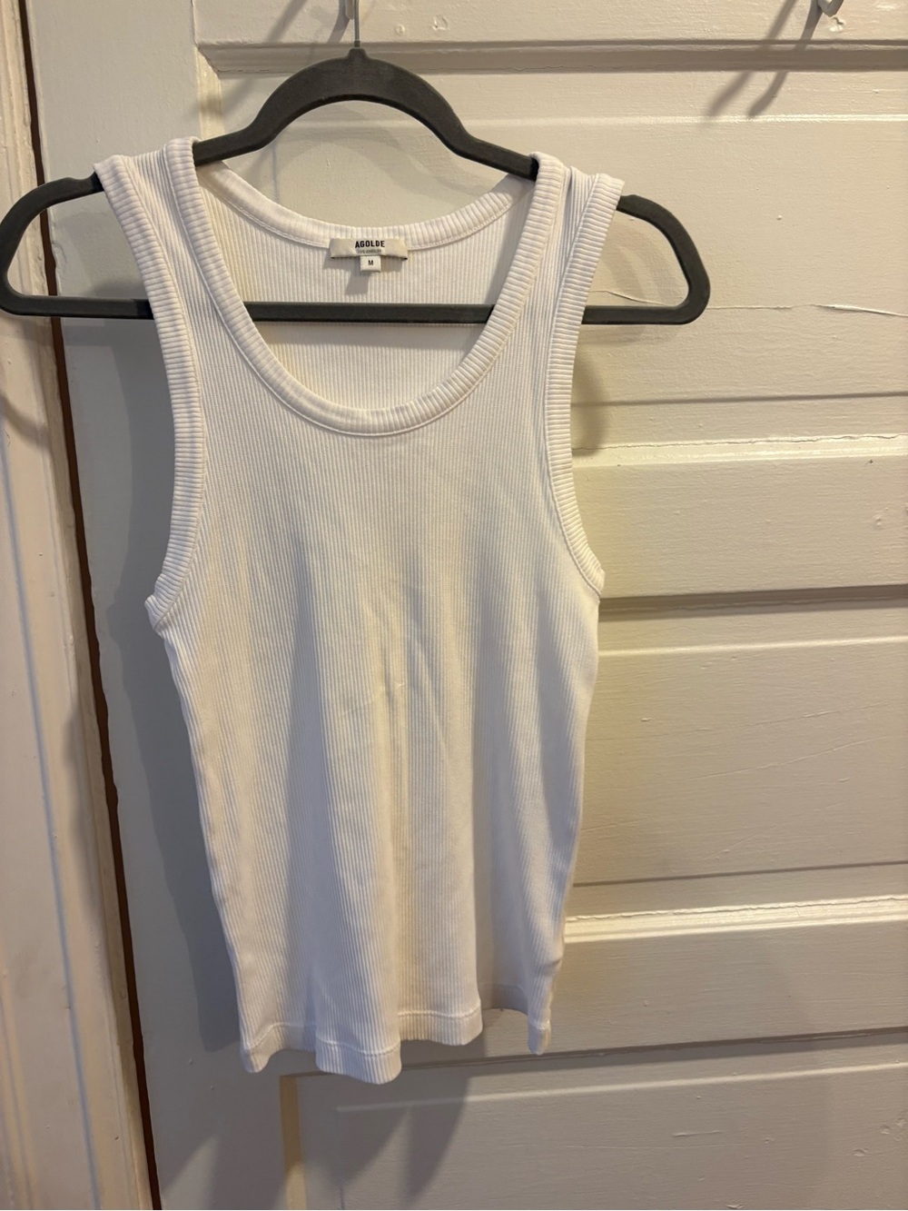 Agolde White Ribbed Scoop Neck Tank